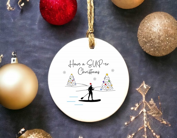 Have A SUP-er Christmas Paddleboard Ceramic Christmas Tree Bauble Ornament Male